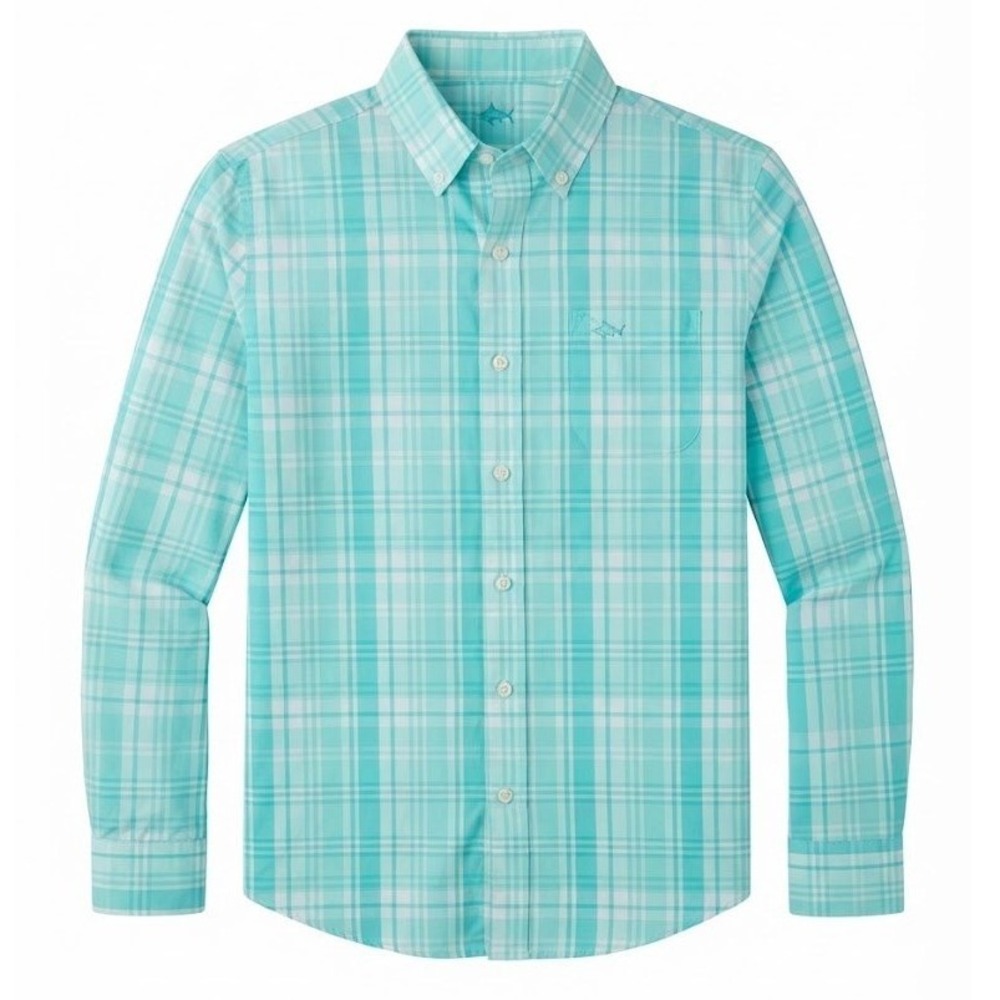 NEW Southern Tide Boys Medium 8-10 Plaid‎ Performance Long Sleeve Button Shirt